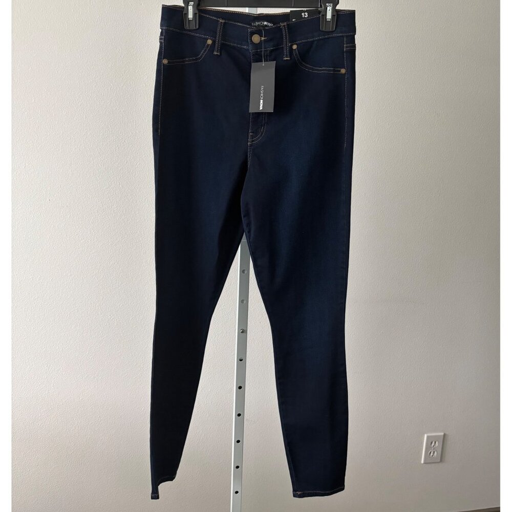 NWT Fashion Nova Jeans 13 Skinny Dark Wash High Waisted Streetwear Minimalist - Picture 2 of 14